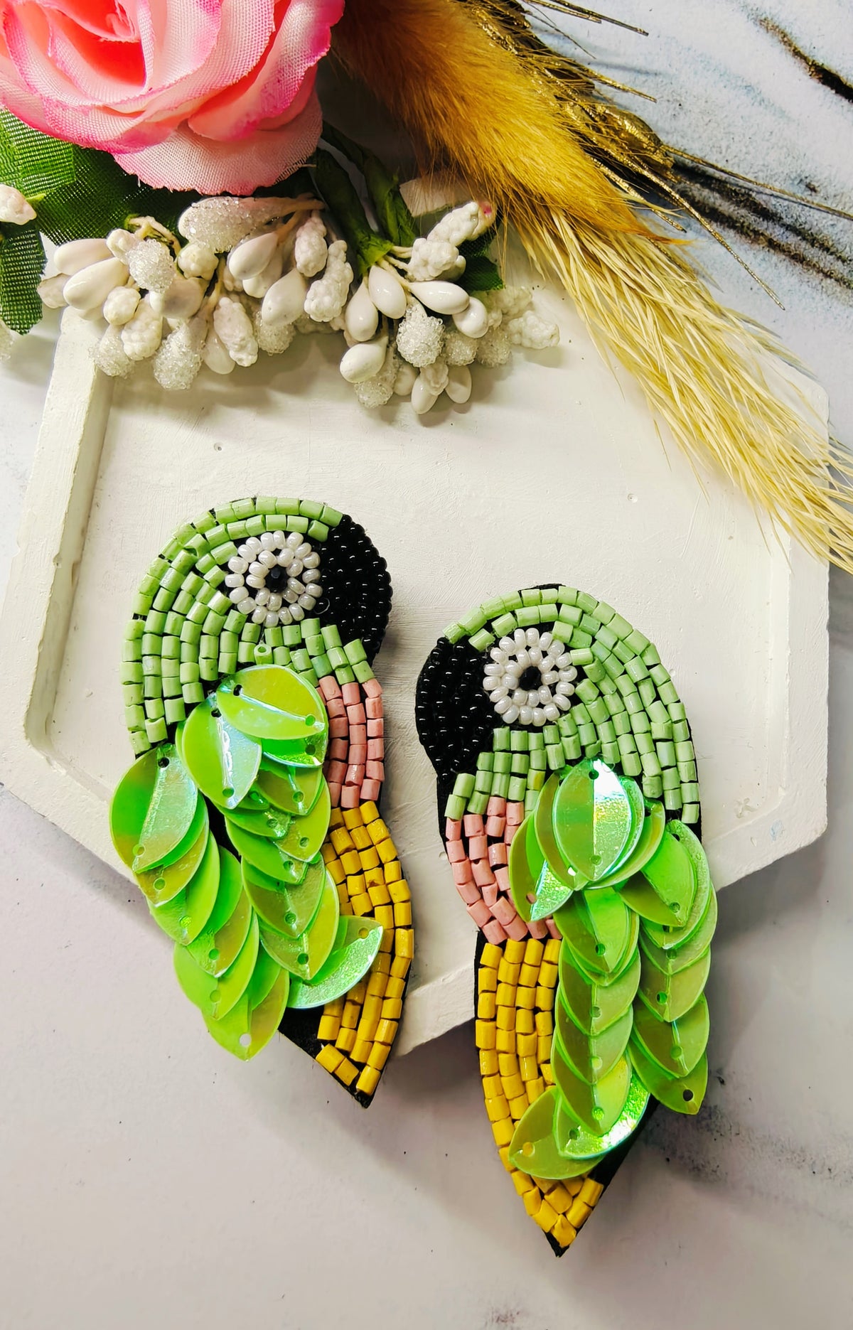 Handcrafted Lightweight Parrot Beads Earrings