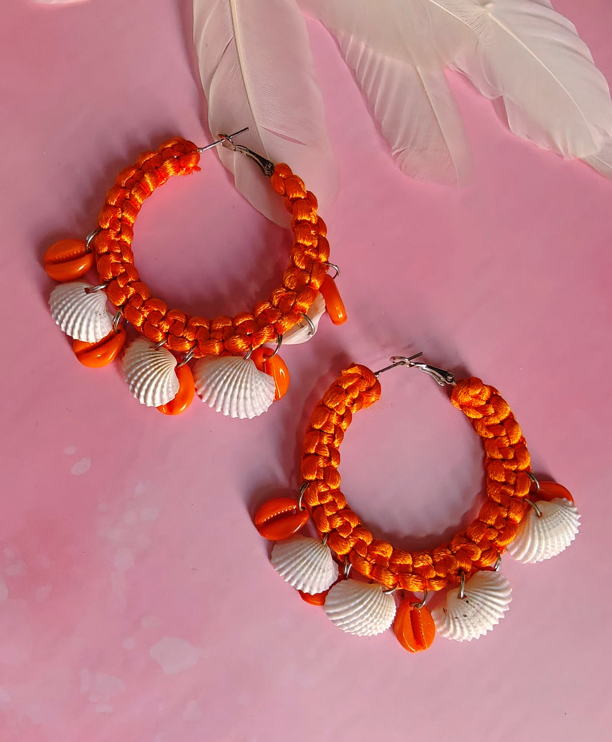 Macrame shell Hoop Earrings