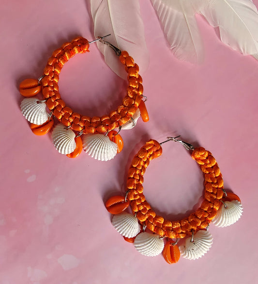Macrame shell Hoop Earrings
