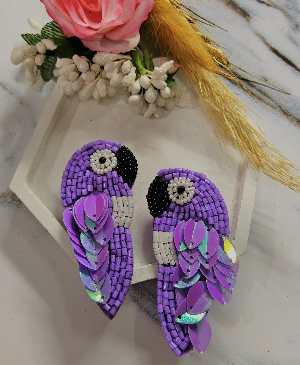 Handcrafted Lightweight Parrot Beads Earrings