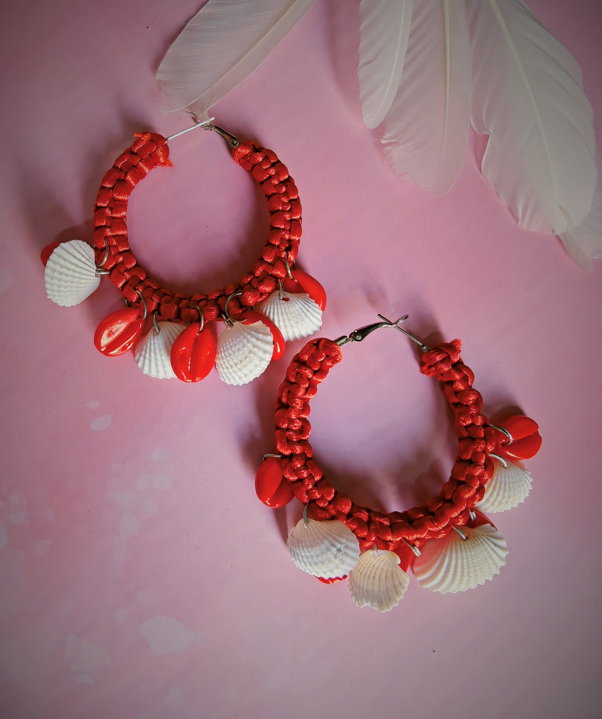 Macrame shell Hoop Earrings