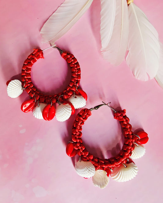 Macrame shell Hoop Earrings